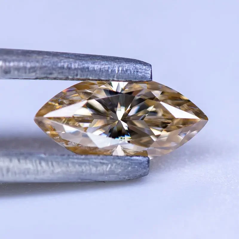 Moissanite Gemstone Primary Color Tea Yellow Marquise Cut Lab Grown Diamond for DIY Charms Jewelry Making with GRA Certificate