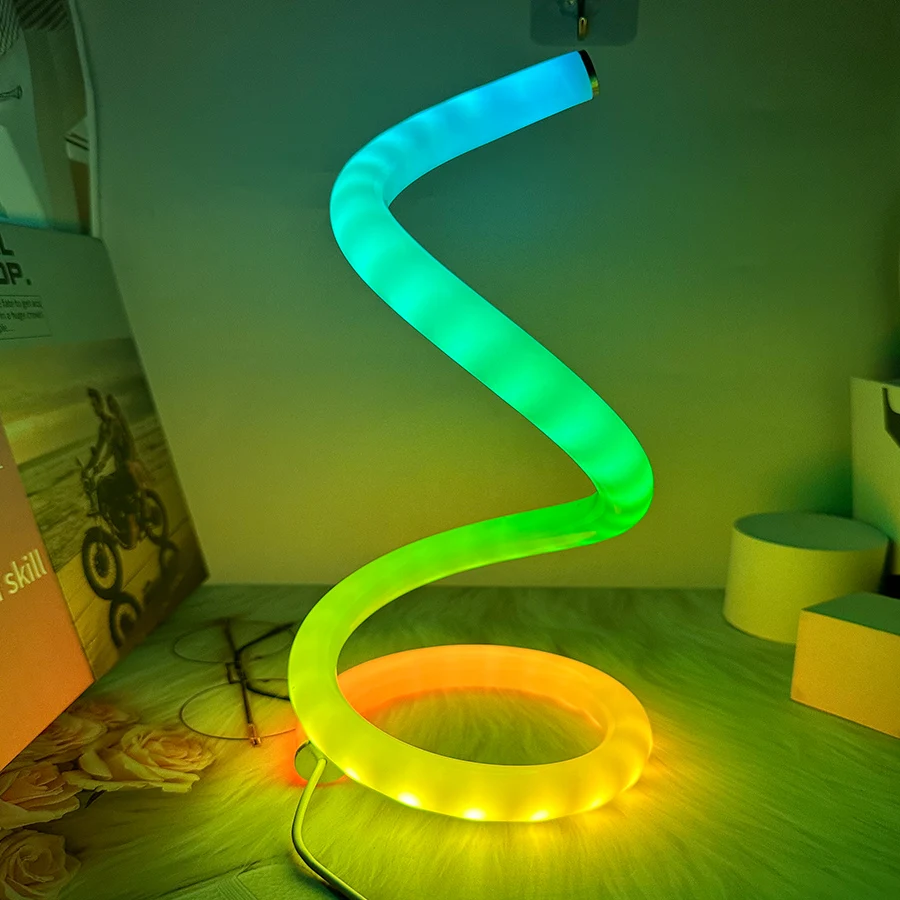 Kreatywna lampa stołowa LED spiralna w kolorze Phantom RGB minimalistyczna lampa stołowa z możliwością ściemniania lampa stołowa LED USB