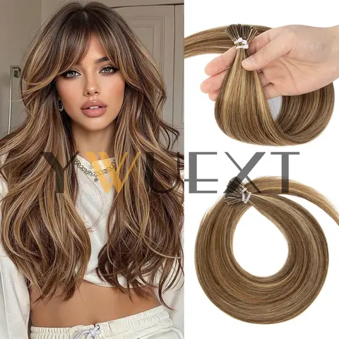 P4/27# I Tip Natural Straight Human Hair Extensions 12"-20" Micro Ring Hair Straight Ends Fusion Hair 50pcs/pack 30g