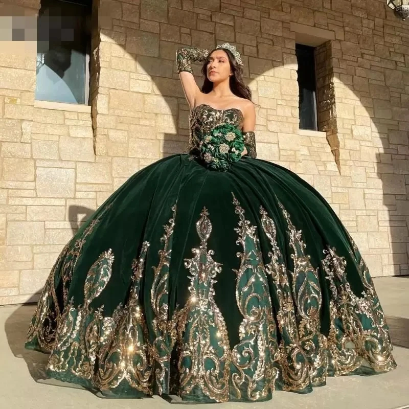 2024, блестящие зеленые платья Quinceanera Hunter, бальное платье, милое кружевное платье с аппликацией, большие размеры, одежда для выпускного вечера из органзы Sweet 16