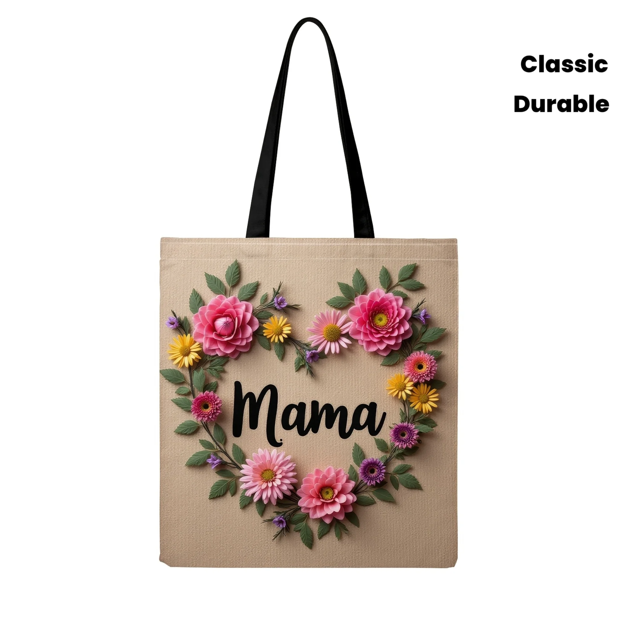 

Floral Decorated Tote with the Word Mom a Classic Floral Pattern Designed and Durable Perfect for Daily Outings Shopping Grandma