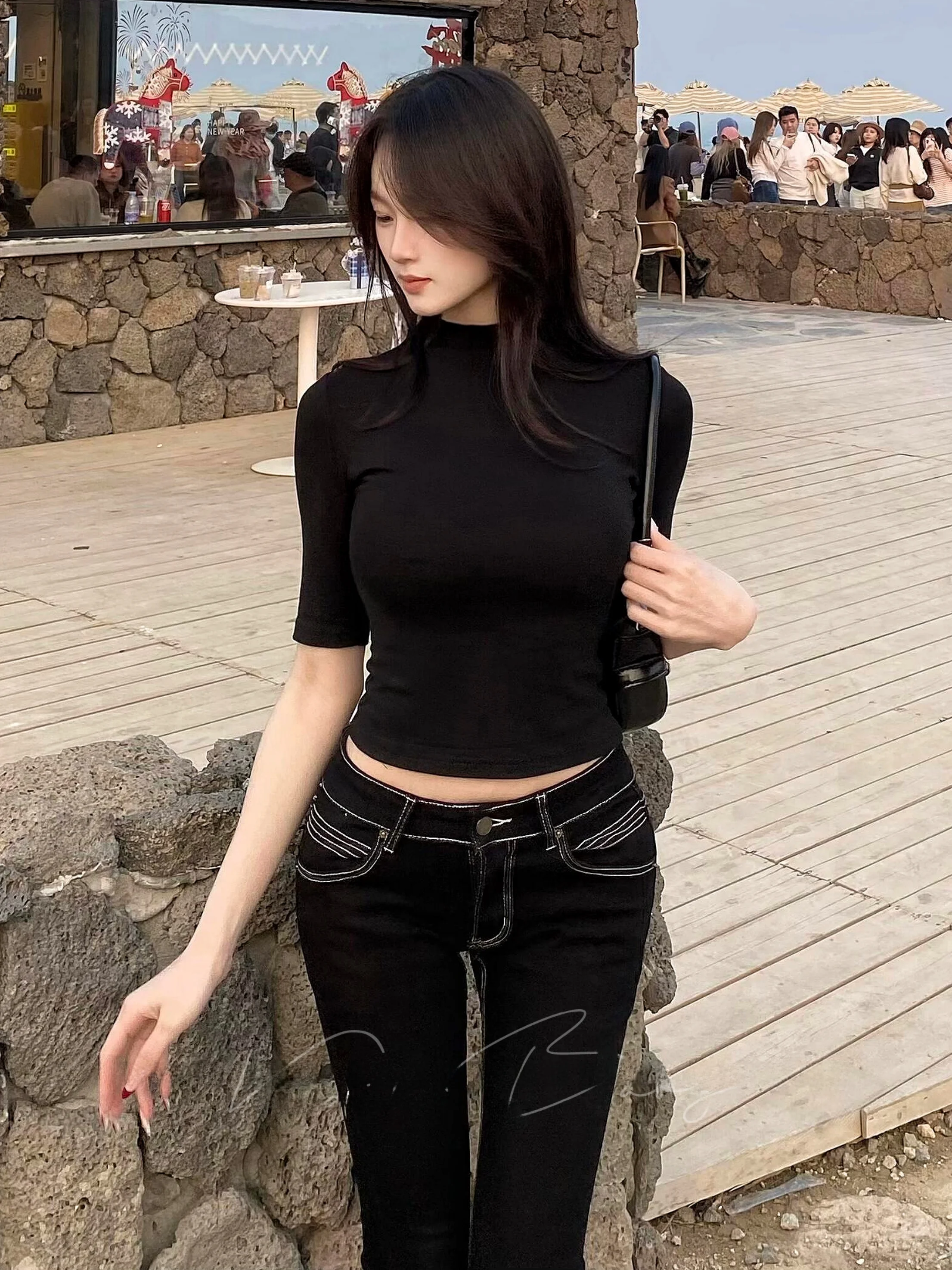 

Джинсы-клеш с низкой посадкой, облегающие, в корейском стиле, модные, с эффектом подтяжки кожи, высокоэластичные, удлиняющие ноги, в пол