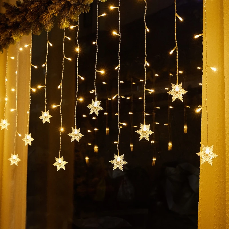 110V/220V 8-Mode Snowflake String Lights, LED Christmas Lights Decor for Indoor/Outdoor, Garden Bedroom Party Decorations