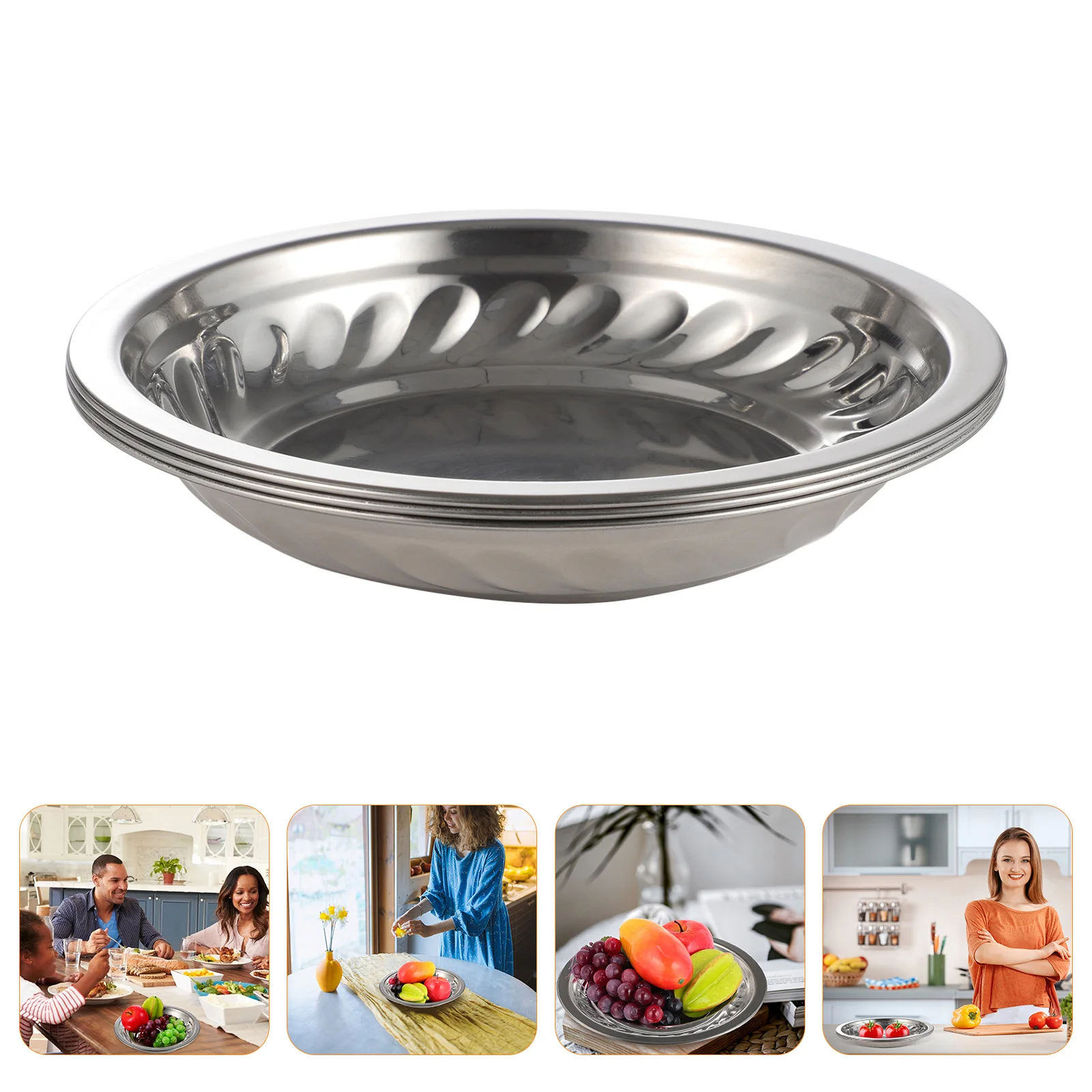 

3pcs Stainless Steel Snack Dish Food Plate Multi-Functional Serving Dish For Party Home Decor Fruit Dessert Tray Kitchen