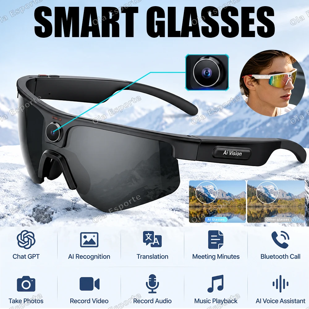 New 4K 8MP Smart Glasses Men HD Camera Language Translation Chat GPT WIFI Video Recording Bluetooth Call Audio Glasses Women Q01