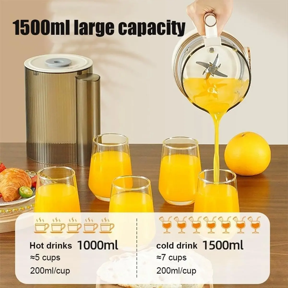 wilwill 1500ML Electric Juicer Multifunctional Food Processor with Soundproof Cover Portable Juicer for Shakes&Smoothies EU Plug