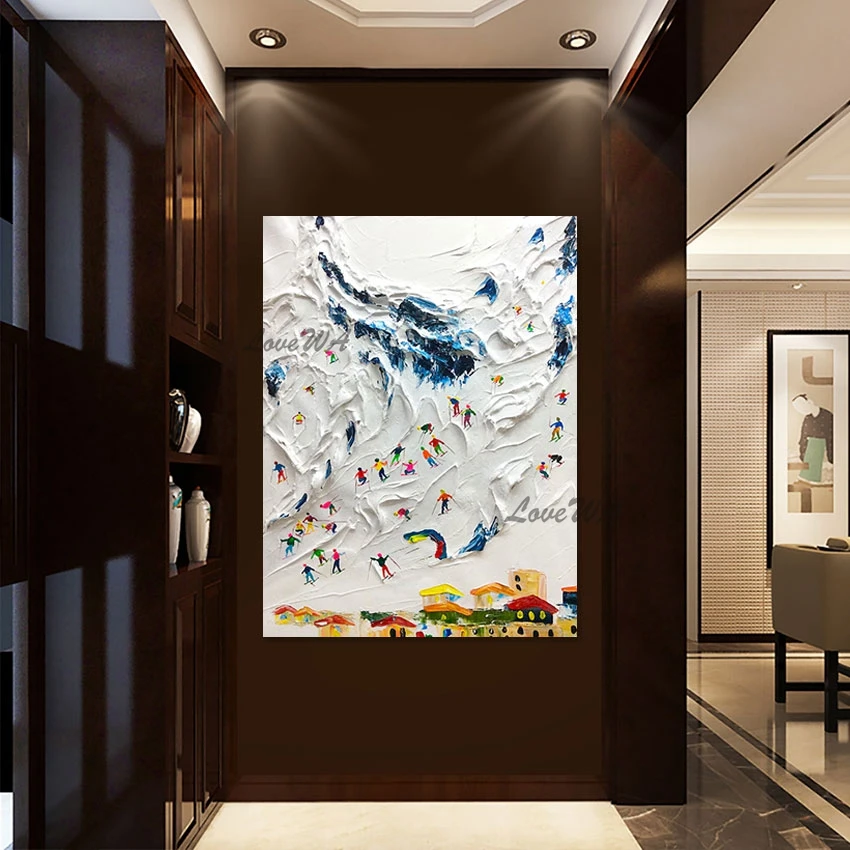 

Heavy Texture Thick Acrylic Skier Abstract Modern Oil Painting Knife Art Living Room Wall Picture Artwork Canvas Home Decoration