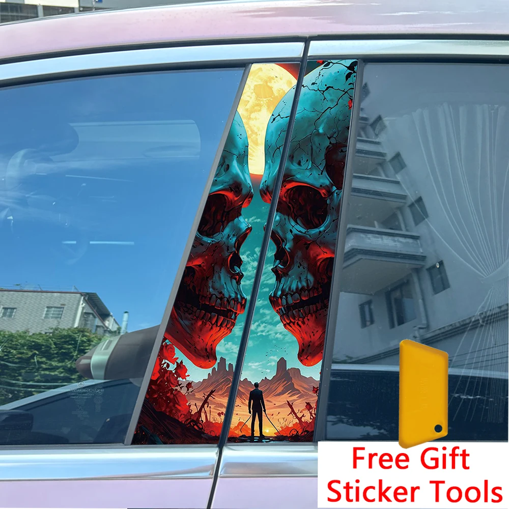 2pcs Skull Couple Cp Halloween Death God Car Center Pillar Sticker B-Pillar Protective Film Decoration Decals