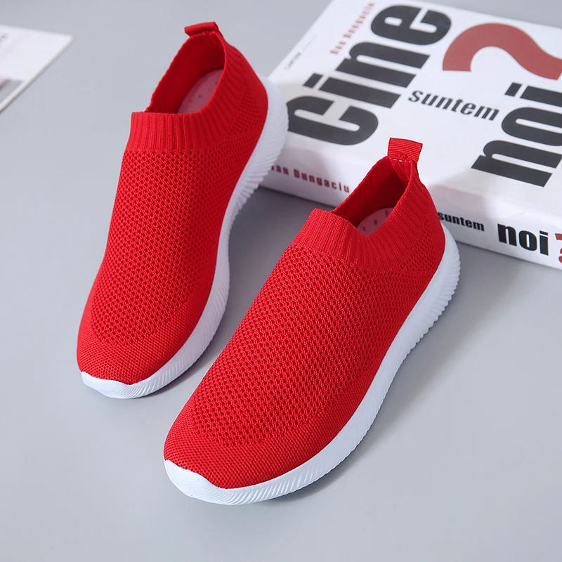 Plus Size 43 Breathable Mesh Platform Sneakers Women Slip on Soft Ladies Casual Running Shoes 2024 Women\'s Knit Sock Shoe Flats