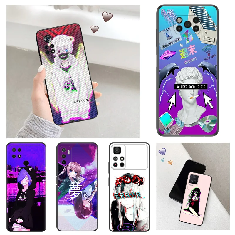 Anti-Drop Soft Phone Case For Xiaomi Poco x5 5G x4 x3 pro f1 f3 gt f4 f5 m5 m4 m3 c40 c50 c51 LEWD Vaporwave Girl Anime Cover