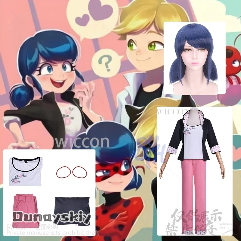 

Nadybuu 6th Cosplay Reddy Anime Costume Black Coat Pink Dots Pink Pant Kawaii Uniform Jirai Kei Girls Halloween Party Disguise