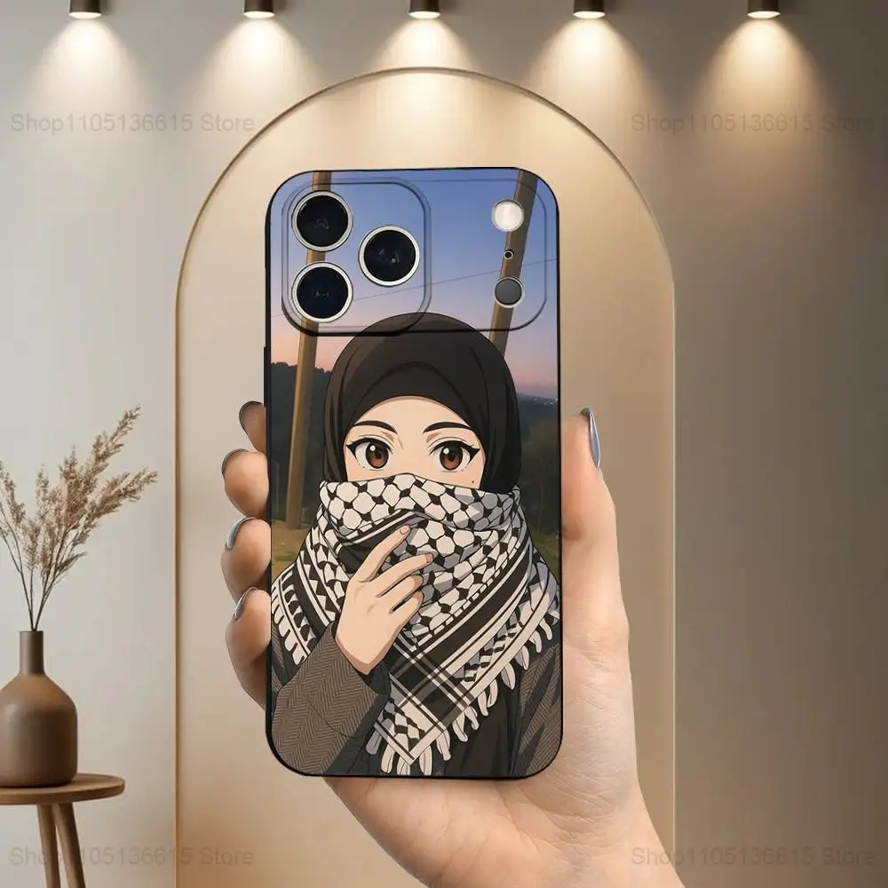 Capa de telefone para meninas muçulmanas, arte árabe, para iphone 17,16,15,14,13,12,11,plus,pro max,xs,x,xr,se, mini,8,7, capa preta de silicone macio