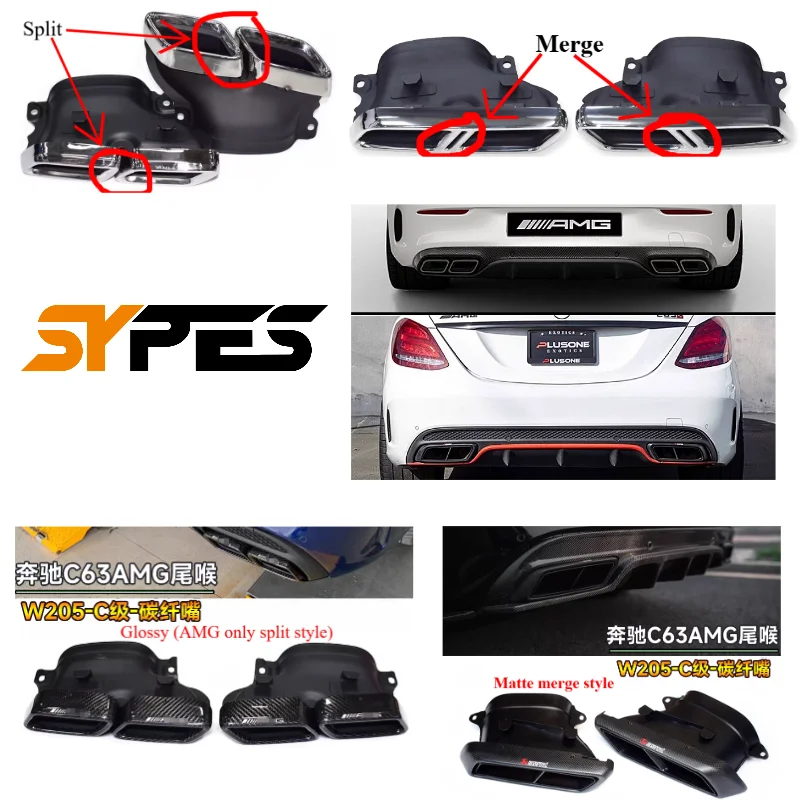 Car Exhaust Pipes Tip For Mercedes Benz C Class W205 C180 C200 C300 C260 C43 C63 AMG/AK Stainless Steel Carbon Fiber Muffler Tip view 3
