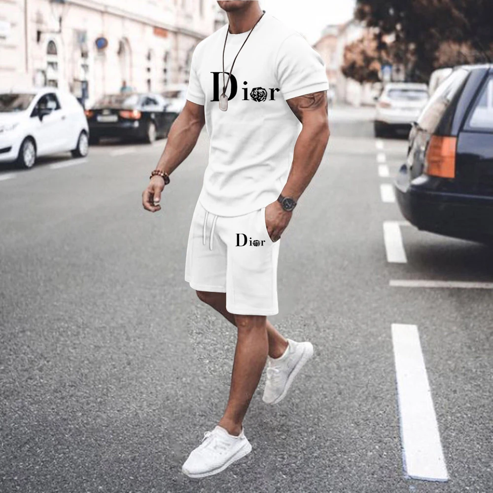 2024 Summer New Men\'s T-shirt+Shorts Set Men\'s Basketball Sports Set Printed Casual Fashion Breathable Short Sleeve T-shirt Set