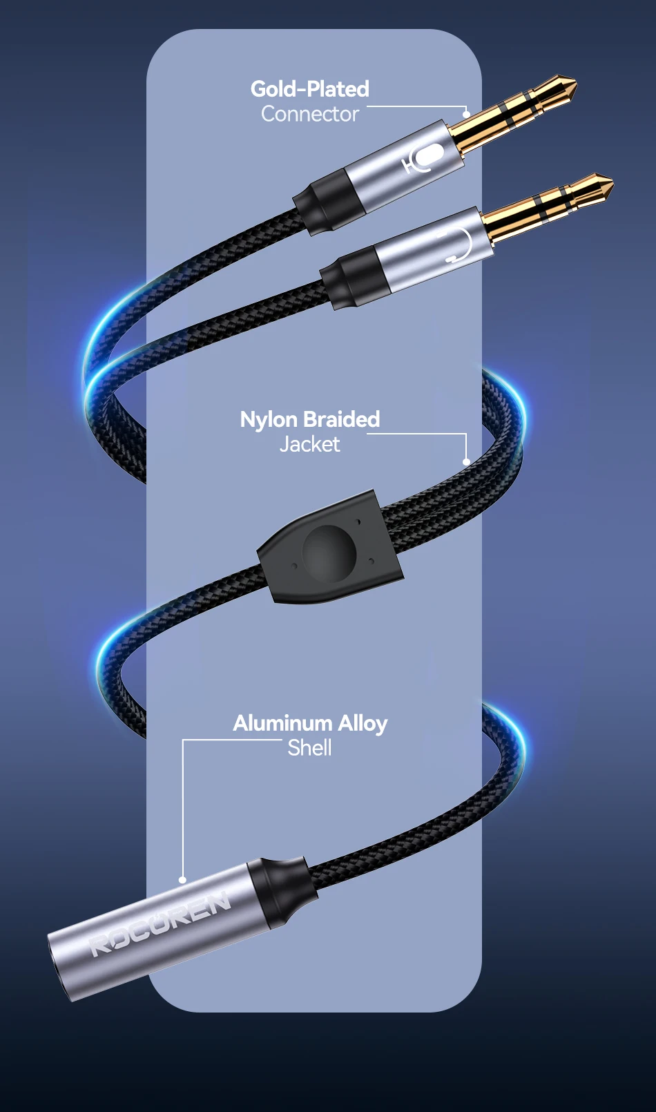 Rocoren 3,5-mm-Buchse Aux-Audio-Splitter-Kabel 2-Wege-Aux-Stecker auf doppelte Buchse Kopfhörer-Audio-Adapter für Kopfhörer Telefon Desktop – Detail 16