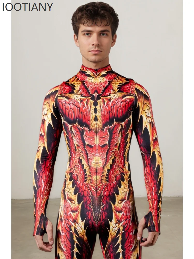 IOOTIANY Unisex Dragon Scale Cosplay Bodysuit Halloween Skinny Jumpsuit Cosplay Skinny Costume For Couples Party Stage Show 2026