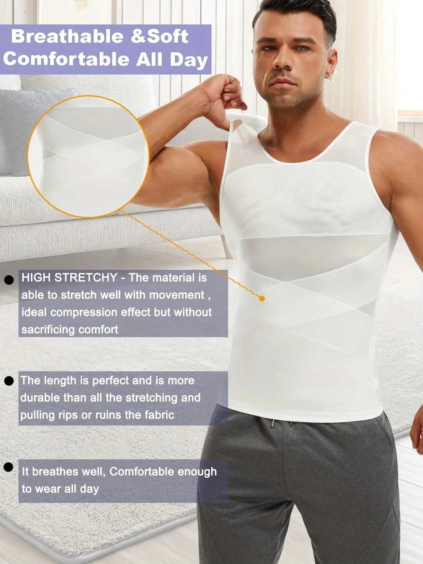 Men\'s Breathable Compression Tummy Control Undershirt Slimming Body Shaper Sleeveless Tank Top Shaping Spring/Summer Sweatshirt