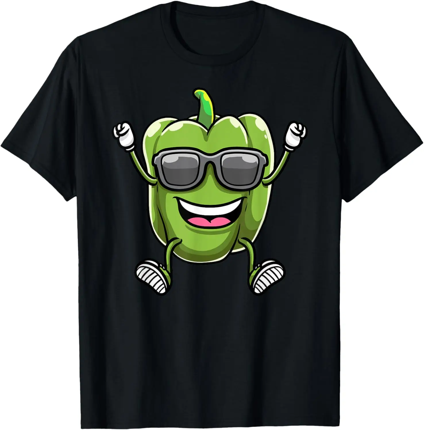 Dancing Green Bell Pepper With Sunglasses Capsicum Vegetable T-Shirt