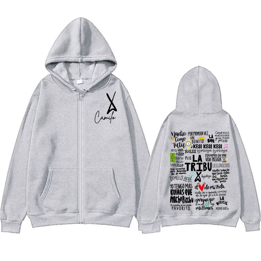 Camilo Por Primera Vez Printed Zip Up Hoodies Fashion Vintage Zipper Sweatshirt Tops Men's Women Long Sleeve Oversized Pullovers