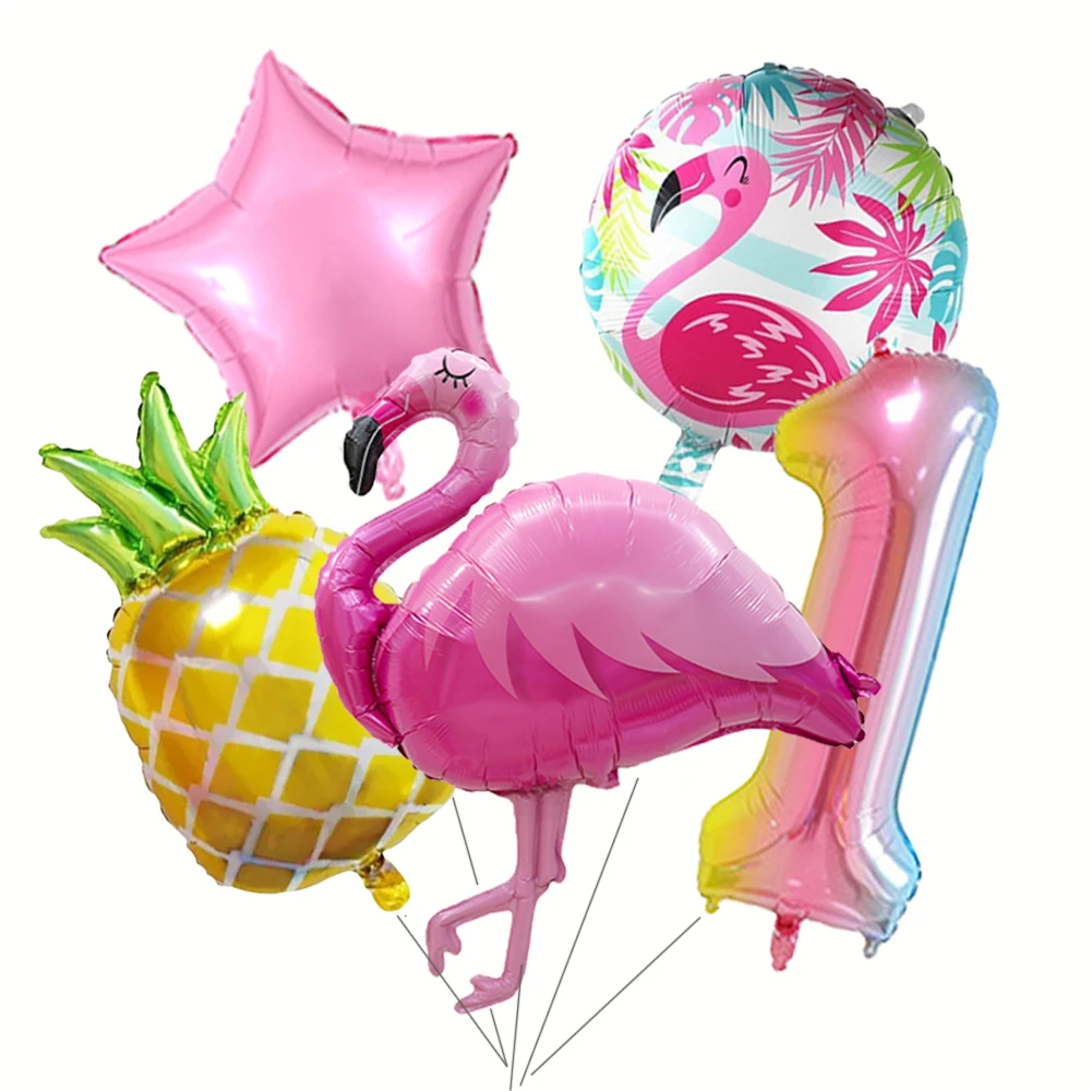 Hawaiianische digitale Geburtstagsparty-Zubehör, Ballon, rosa Flamingo, Sommer-Party-Dekoration, Sommer, tropische Geburtstagsparty-Dekoration