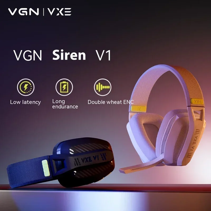 VGN VXE Siren V1 Headphones Wireless Bluetooth Game Music Mode Dual-Mic ENC 40mm Dynamic 15ms Low Latency Lightweight PC Custom