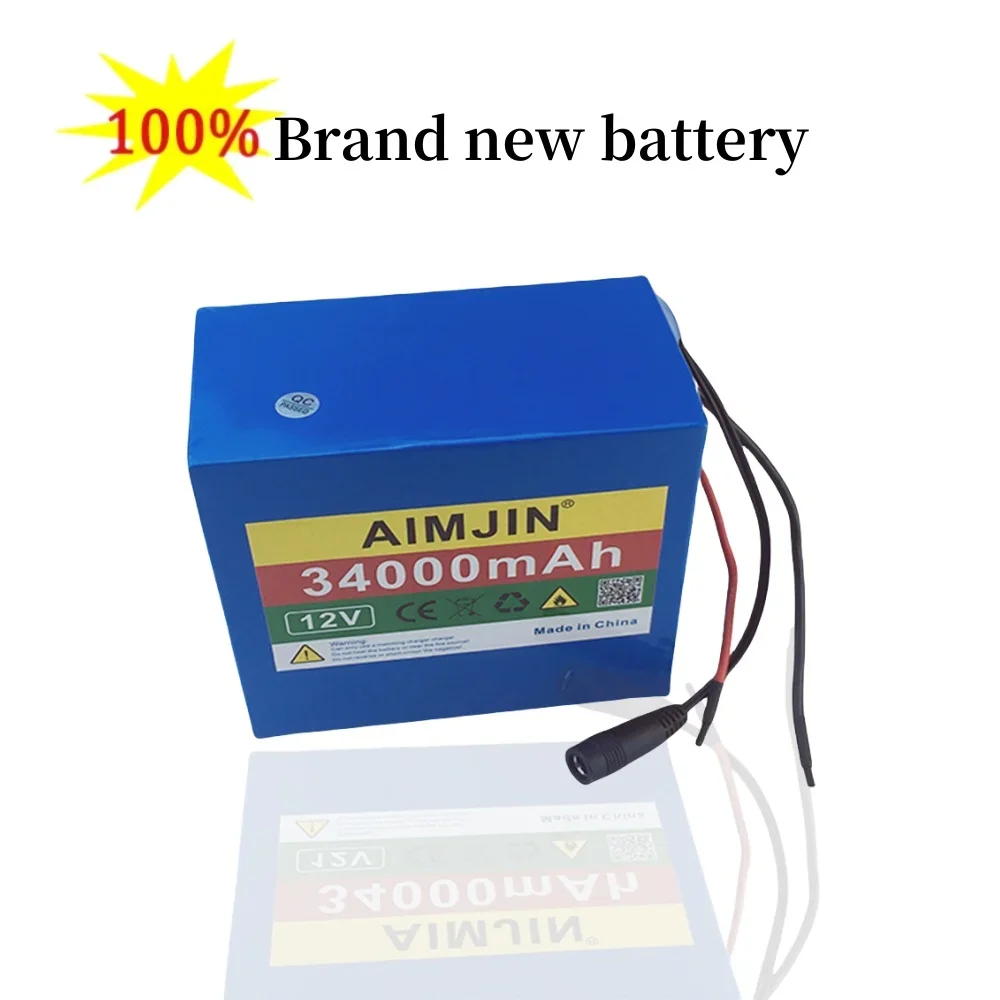 3S12P 12V 34000mAh High-power Lithium Battery Pack for Inverter Xenon Lamp Solar Street Light With 12.6V 3A Charger