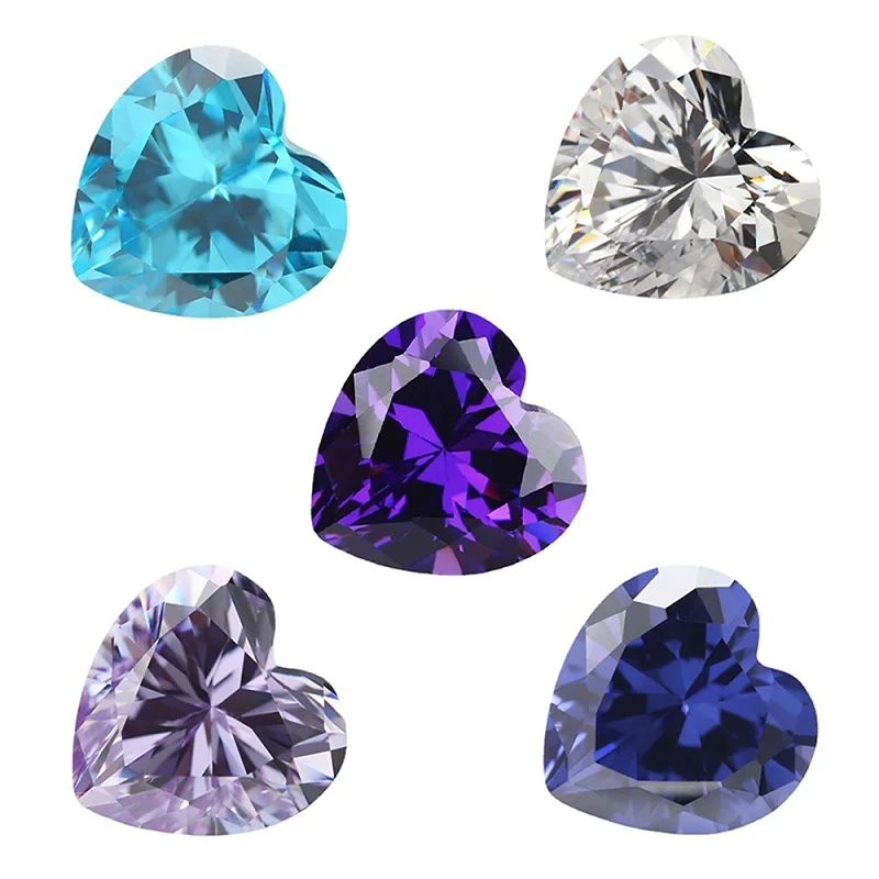 3x3mm~10x10mm Heart Cut Cubic Zirconia Stone White Lavender Violet Tanzanite SeaBlue Mix 5 Color 5A Loose CZ Synthetic Gemstone