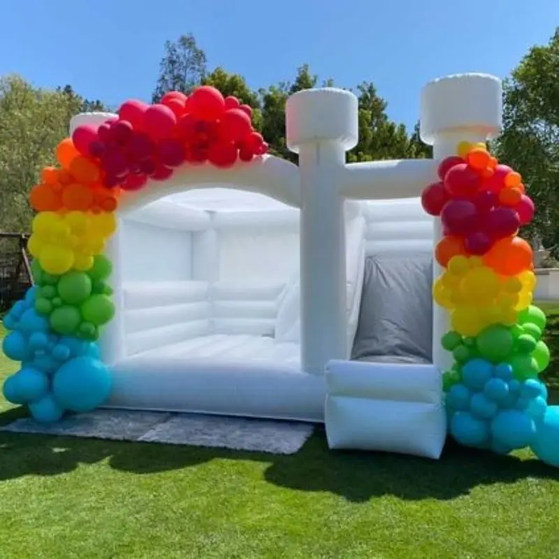 Outdoor Commerical Inflatable White Wedding Bounce House Jumping Shade Slide Combo  White Bounce House Castle