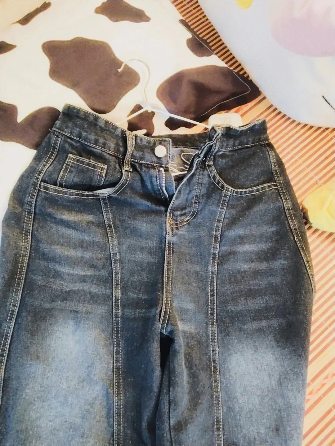 Frauen Vintage Stickerei Jeans Hohe Taille Hip Hop Gerade Baggy Hosen Streetwear Y2K Amerikanischen Retro Breite Bein Denim Hosen