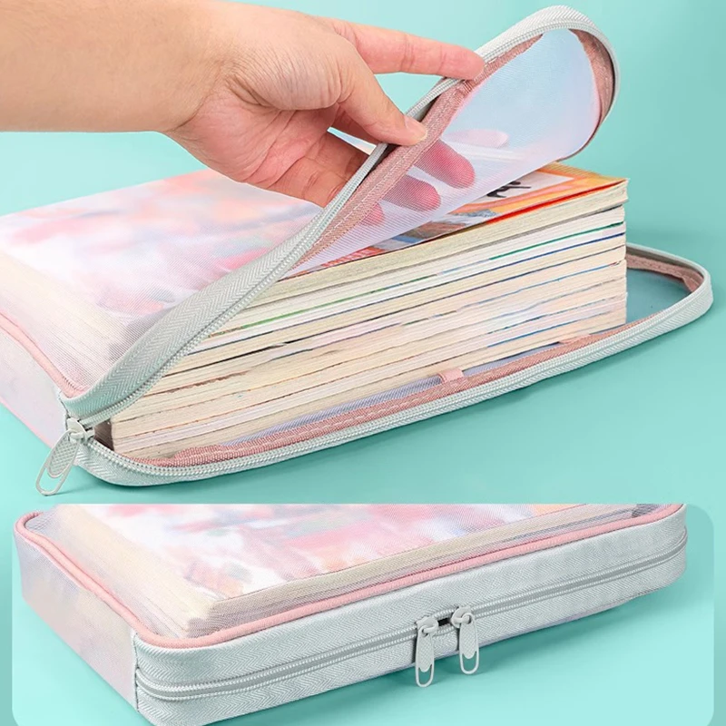 Borsa per cancelleria A4 borsa con cerniera in rete a doppio strato cartelle per Organizer di grande capacità borsa per cancelleria per forniture per ufficio scolastico