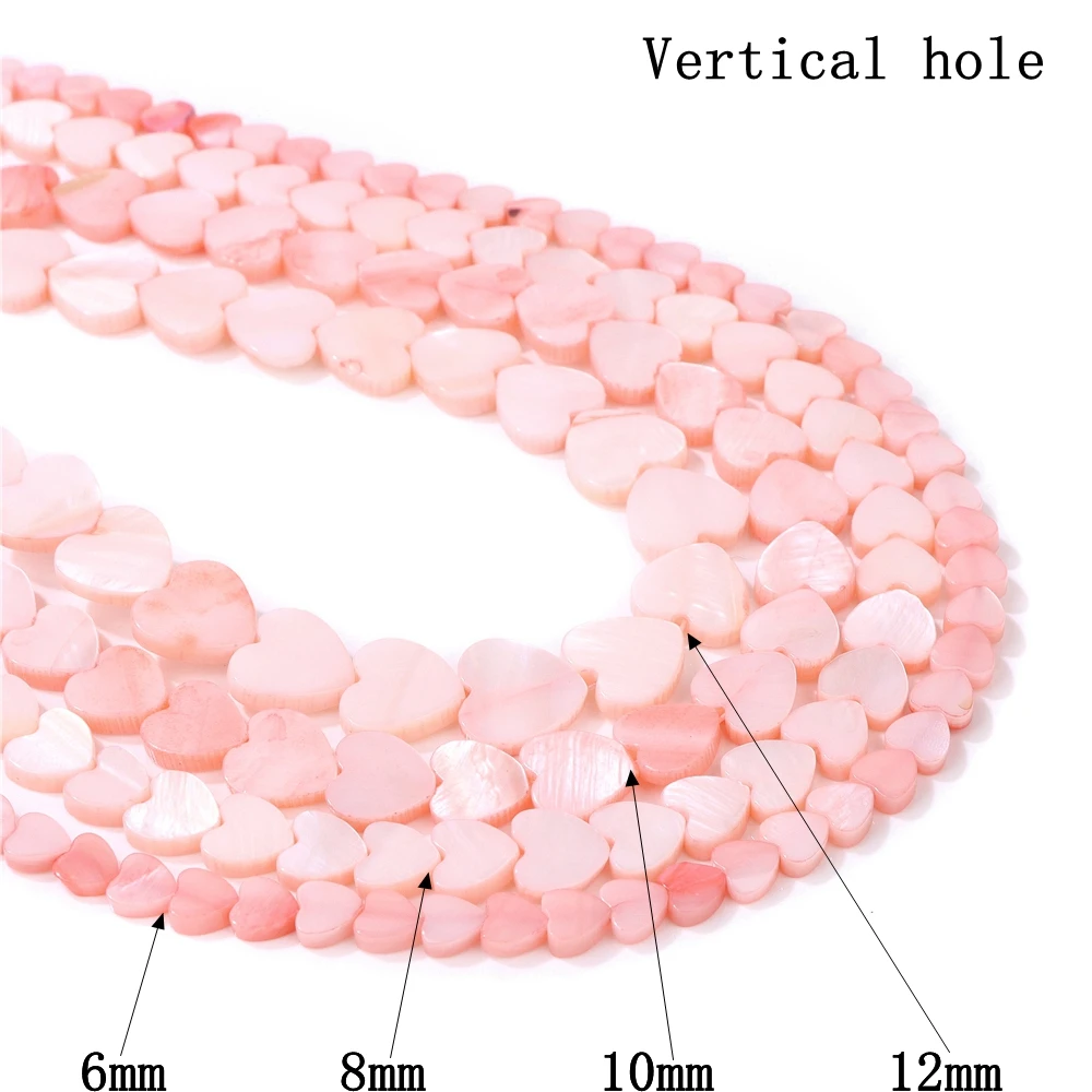 Pink 6 8 10 12mm Love Heart Shape Dyed Shell Beads Mother of Pearls Natural Loose Spacer Shells for Jewelry Making Accessories
