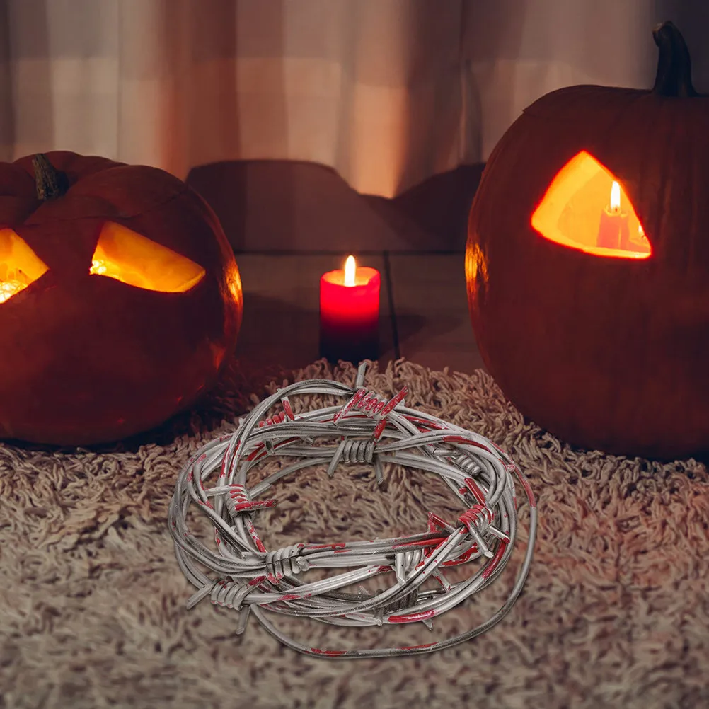 2Pcs Fake Barbed Wire Realistic Halloween Party Decoration Props Scary Haunted Decor Creepy Western Prison Theme