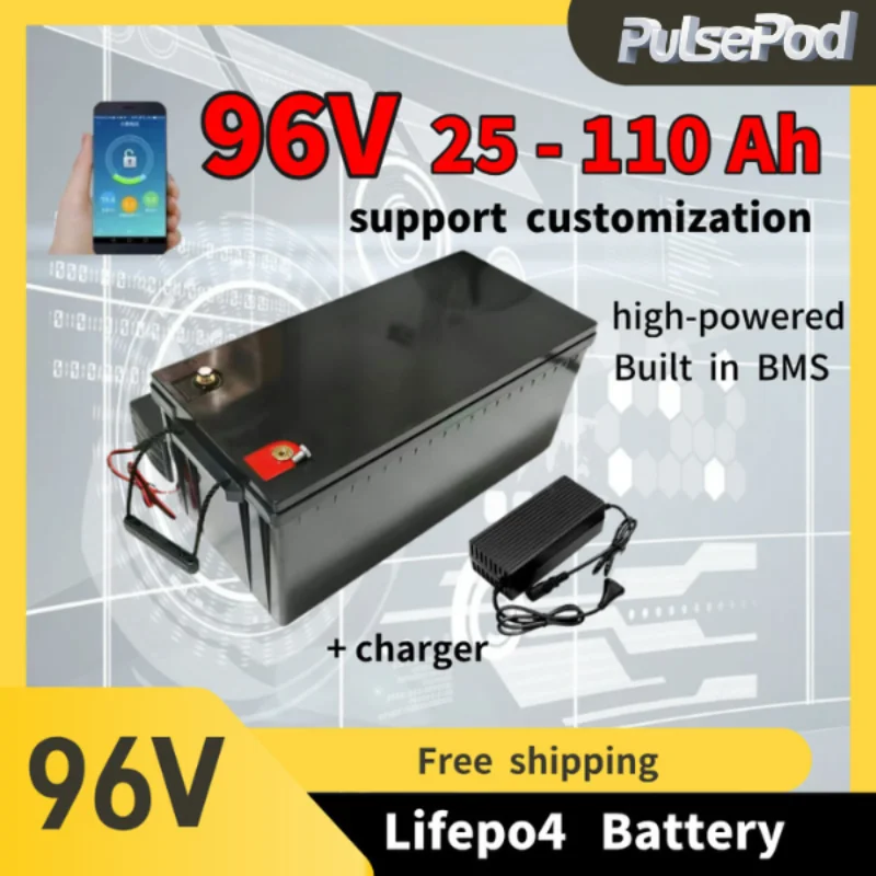 

96V 25Ah 40Ah 50Ah 60Ah 70Ah 80Ah 100Ah 110Ah Lifepo4 Аккумулятор с BMS 32S для электромобилей Четырехколесный мотоцикл Робот