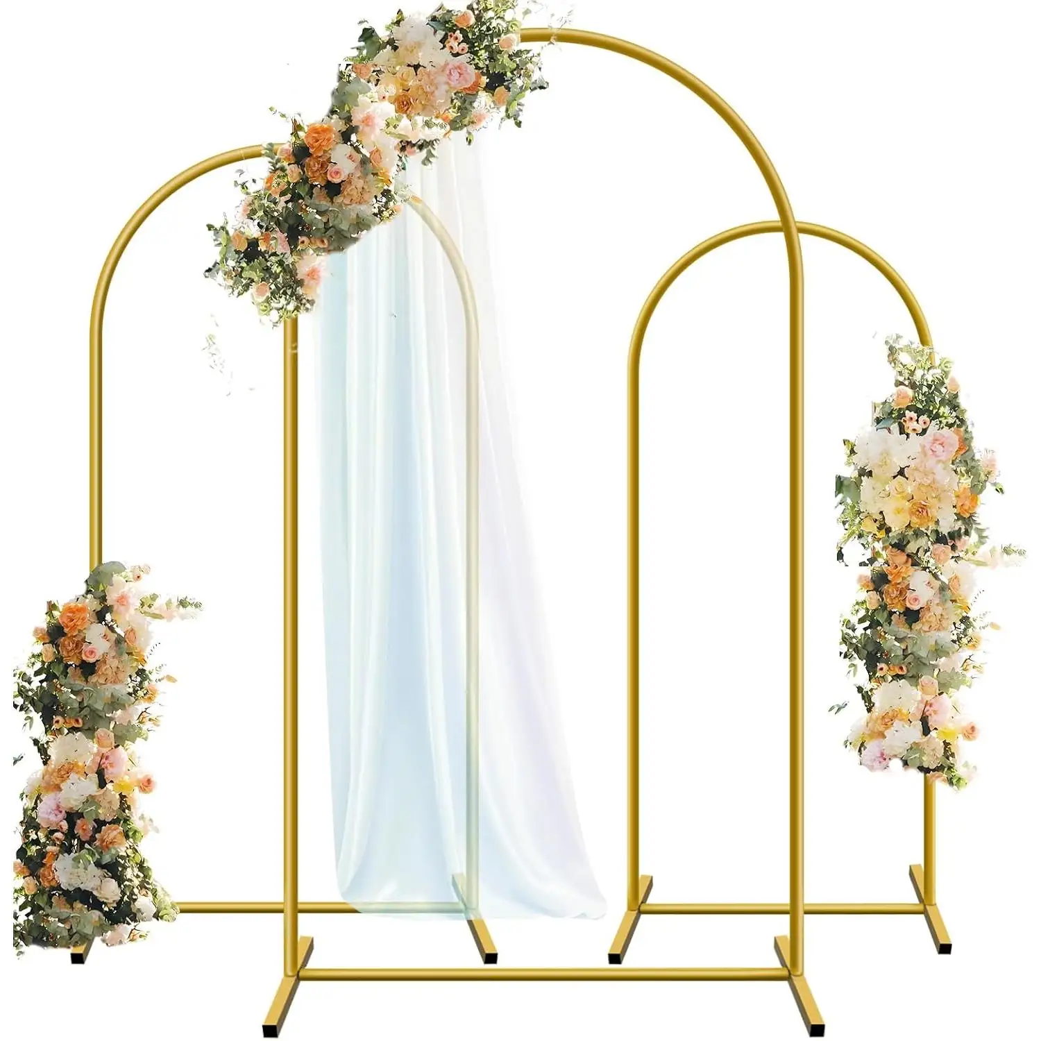 Gold Metal Arch Backdrop Stand Set Of 3,7.2FT,6.6FT,6FT Wedding Arch Frame,Stable Detachable Balloon Arch Stand For Balloon Garland,Floral Arrangements,Fabric Drapes,Wedding Reception,Birthday Party,Baby Shower,Photo Backdrop,Christmas,Holiday Decor