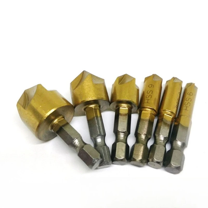 Multi-Size Countersink Drill Bit Set, 6Pcs Titanium 5-Flute 1/4