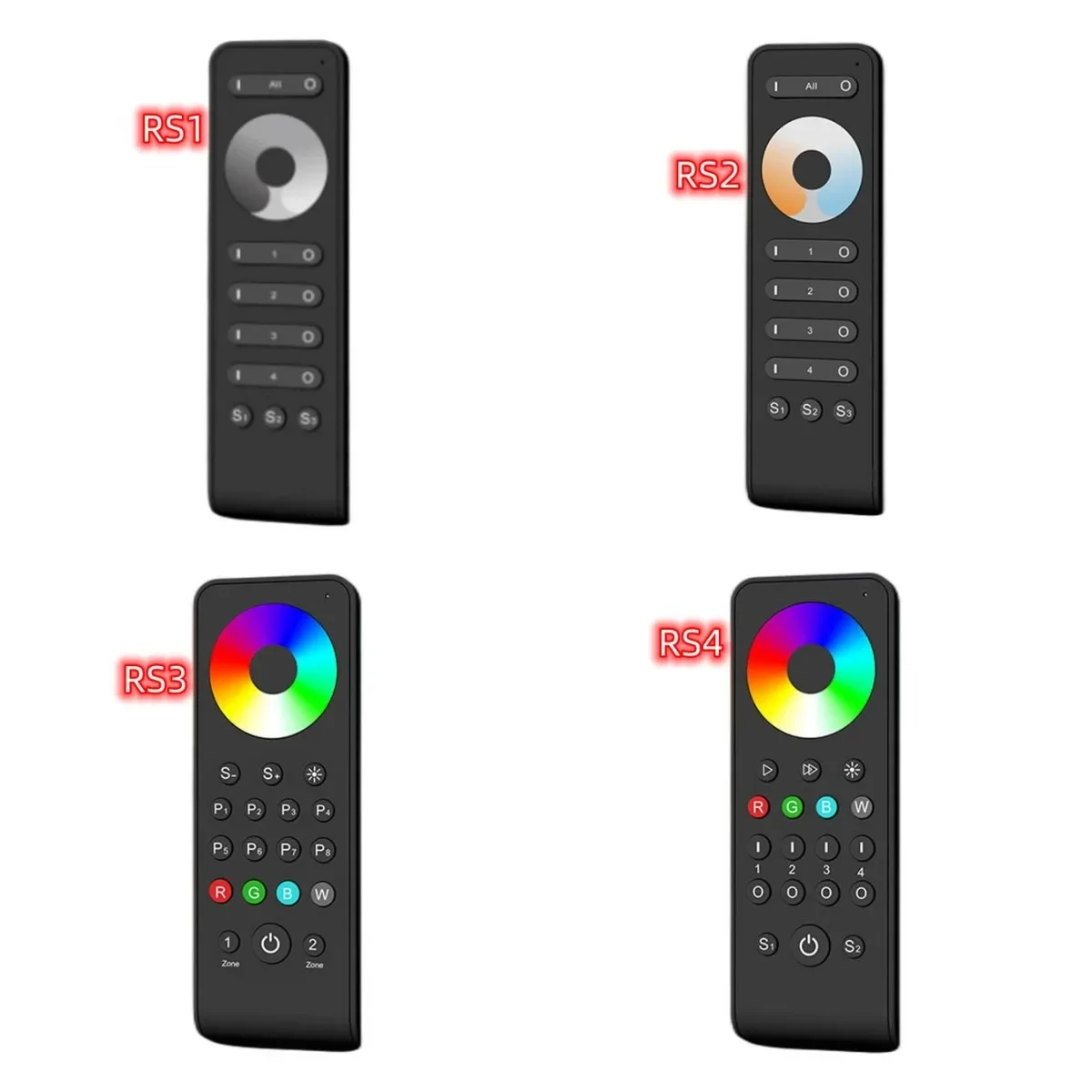 RS1/RS2/RS3/RS4/RS6/RS8/RS9/RS10 1/2/4/8 Zone Single color/Dual color/RGB/RGBW/RGB+CCT 2.4G RF Remote Controller for Led Strip