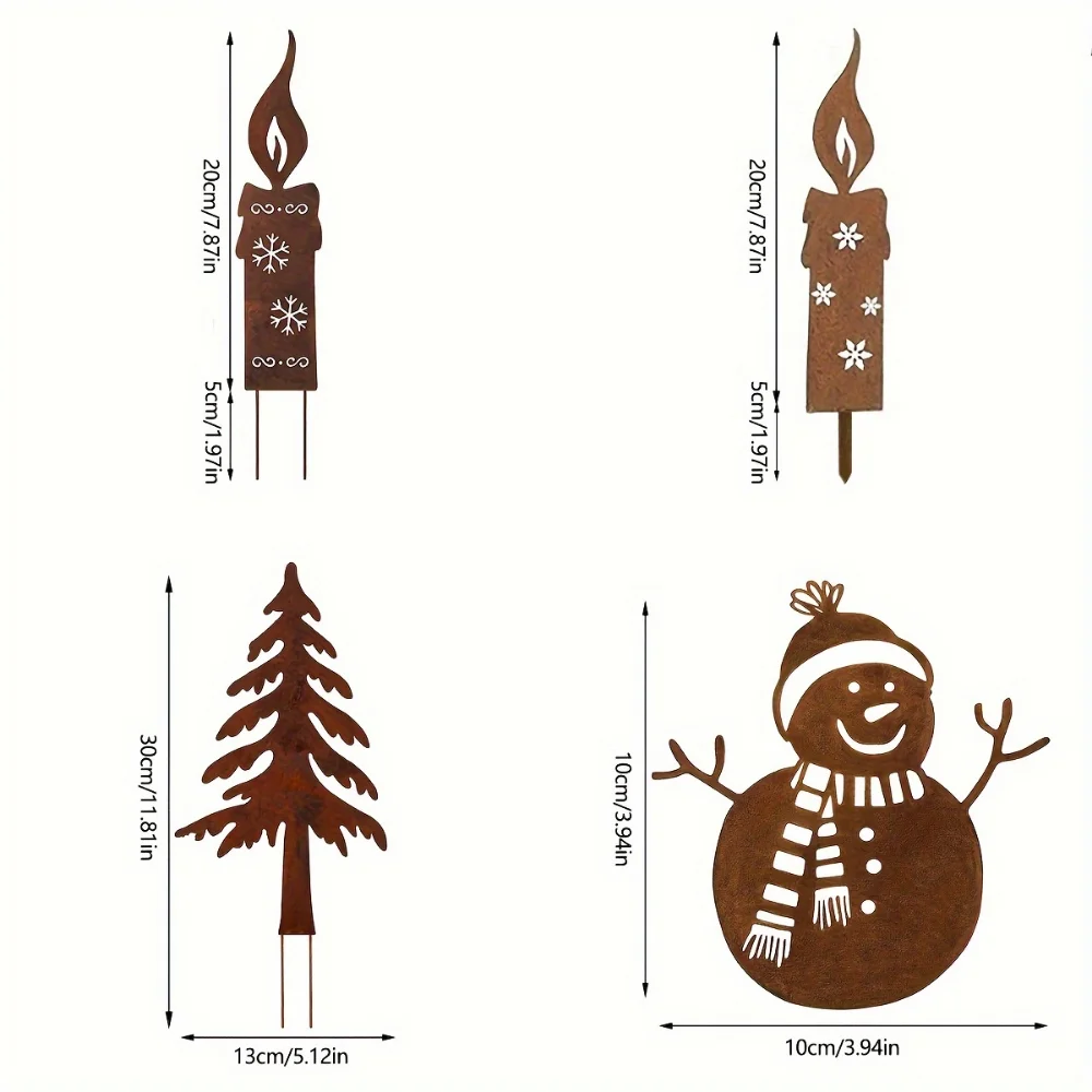 Rustic Candle Silhouette: Modern Christmas Garden Stake - Iron stake for your garden. No batteries. Brings Christmas cheer.