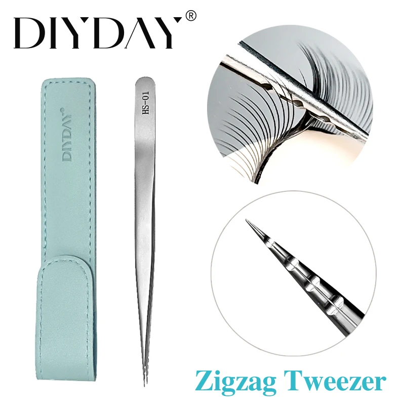 DIYDAY ジグザグピンセット プレミアムステンレス製まつげピンセット 滑り止め溝デザイン 完璧な分離 まつげエクステピンセット