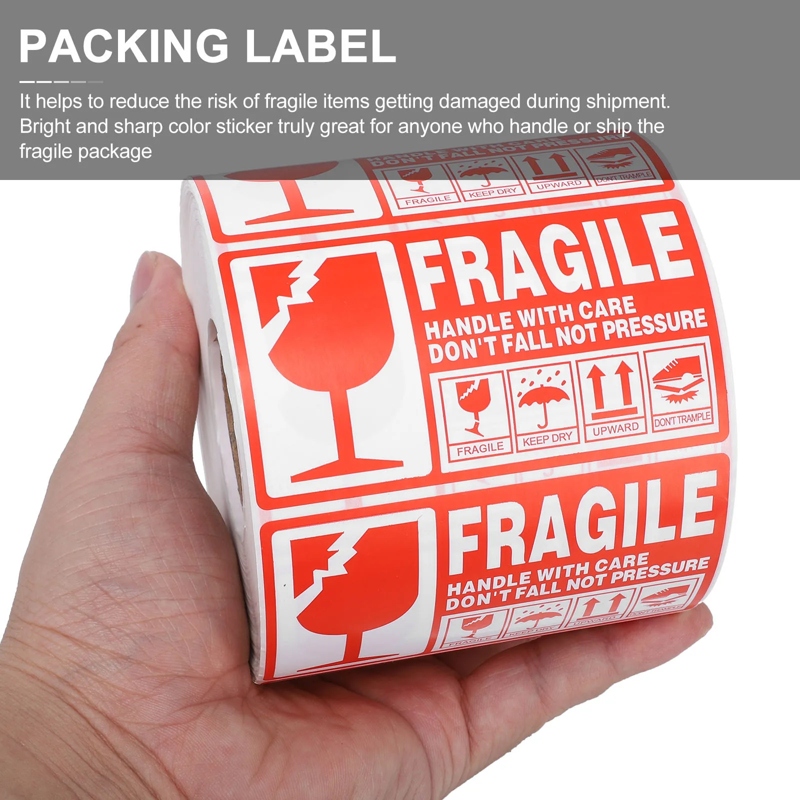 

1 Roll Of Fragile Adhesive Stickers Handle With Care Labels For Shipping Packing Warning Label Red White Durable Strong Stick