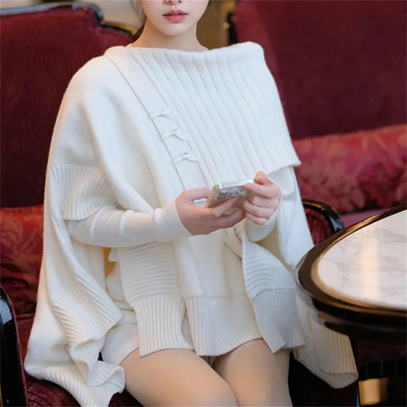 Autumn and Winter New Irregular Knitted Sweater Women's Top Fashion Knitted Shawl Coat