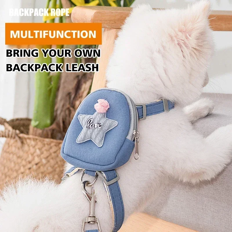 Personalized Dogs Harness Pet Cute Star Backpack Adustable Leash Comfortable Collars Suitable Travel Walking Dog Accessories