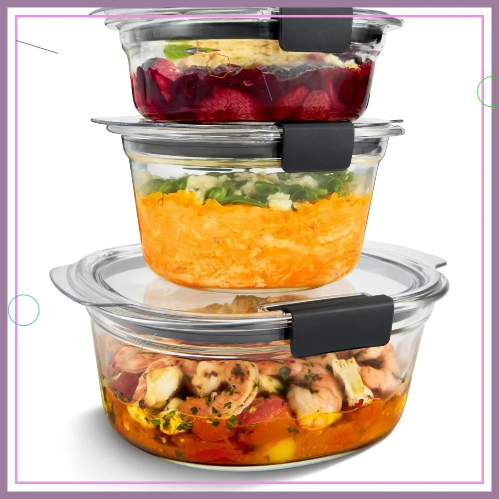 

Набор герметичных стеклянных контейнеров для хранения продуктов, 6 штук, круглые, для приготовления еды, с крышками