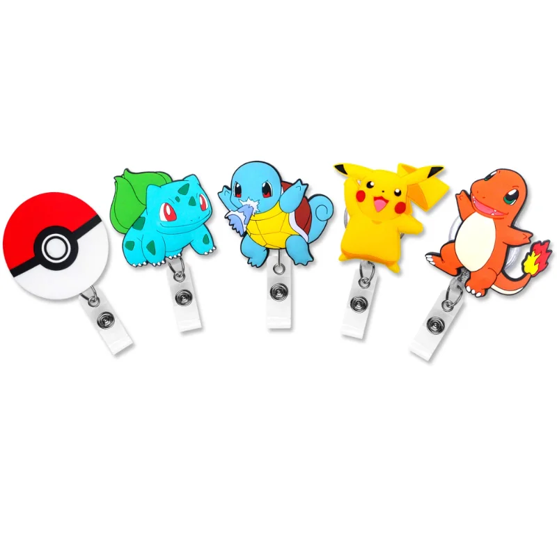 

5pcs Set Pokemon Ster Cartoon Anime Badge Id Clip Reel Retractable Holder Office Work Nurse Name Badge Tag Clip On Card Holders