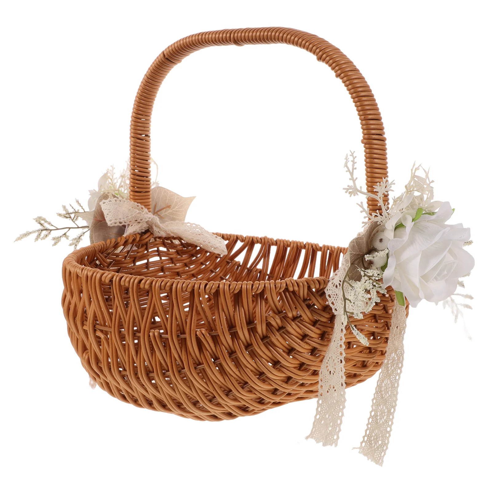 

Rattan Hand Woven Flower Basket Portable Artificial Fruits Floral Storage Vegetable Shopper Home Decor Treats Skincare Baskets