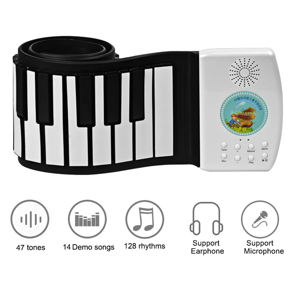 Adults 49 Keys Electronic Piano Waterproof Flexible Roll up Keyboard