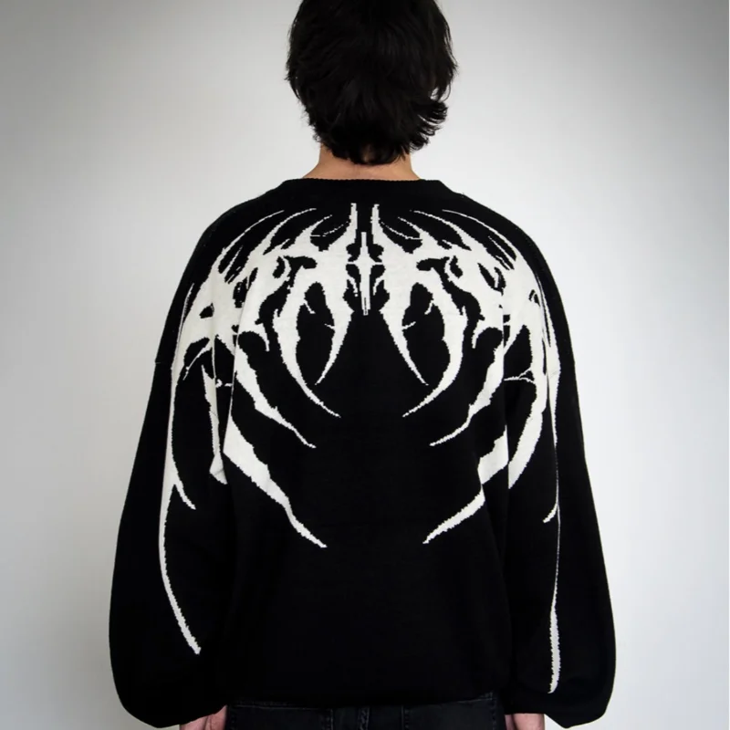 Sweter Rajut Pullover Leher Bulat Longgar Gaya Baru Pakaian Y2K Atasan Kasual Musim Gugur dan Musim Dingin Hip-Hop Mode Jalanan Retro Gotik