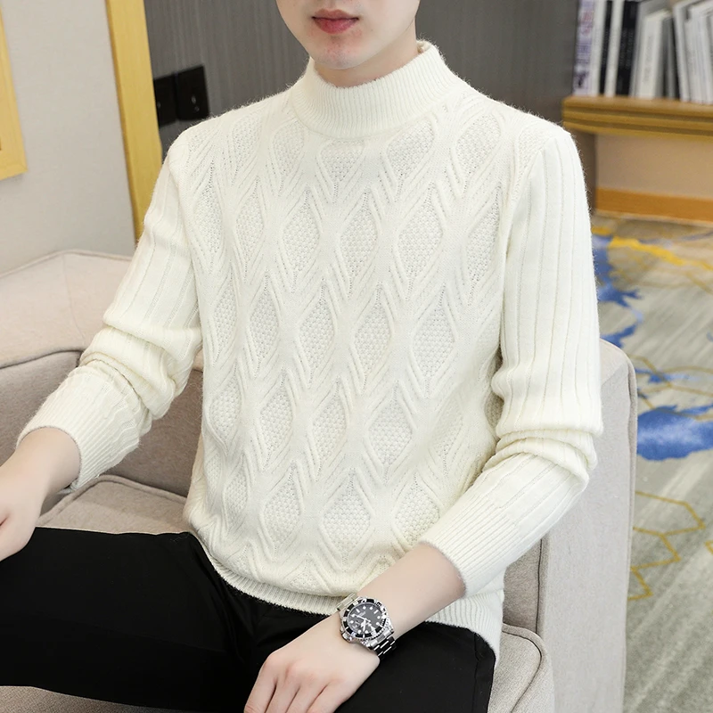 M-XXXL Plus Size Mens Turtle Polo Neck Jumper Cable Knitted Warm Casual Streetwear Winter Sweater Pullover Plain Color Clothing