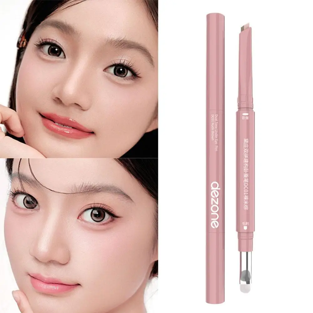 DEZONE Double-pinyin Eyebag Pen Brush One-stroke Shaping Natural Look Easy Coloring Drawing Eyebrows Brightens Shadows