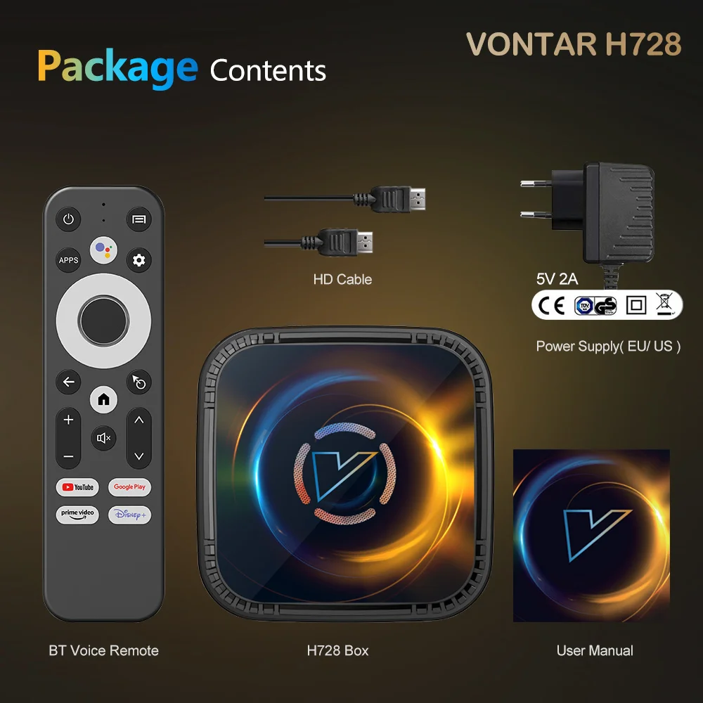 VONTAR H728 TV Box Android 14 Allwinner H728 ثماني النواة Cortex A55 يدعم 8K فيديو 4K @ 60fps 1000M LAN Wifi6 BT مع مروحة تبريد