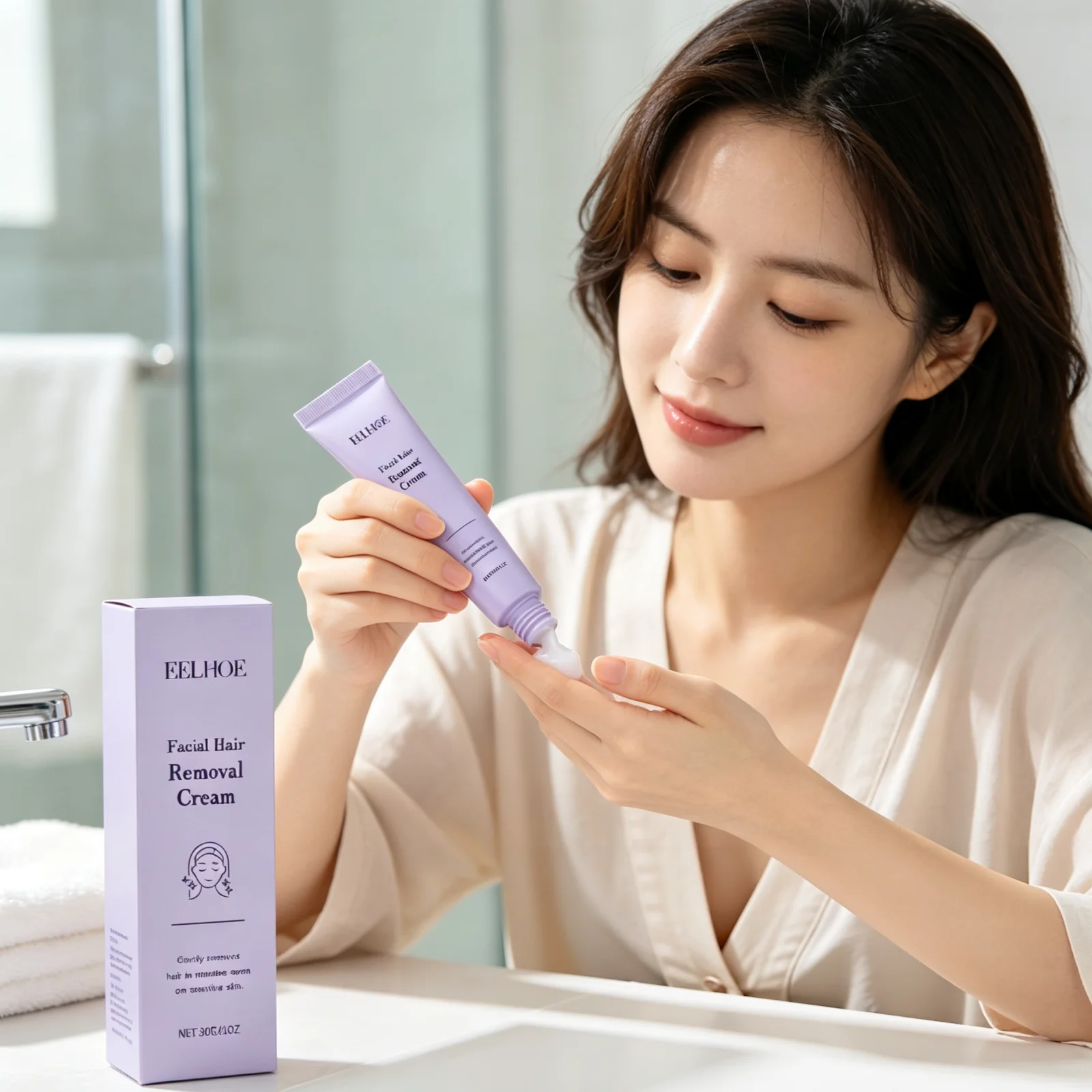 EELHOE Facial Hair Removal Cream Chin Upper Lip Hair Removal Soft Smooth Skin Soothing Moisturizing Facial Depilatory Cream 30g